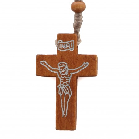 Chapelet corde en bois avec Christ dessiné