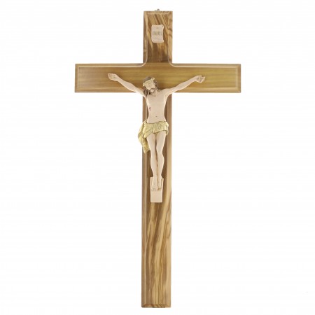 Crucifix en bois d'olivier avec Christ en résine 50 cm