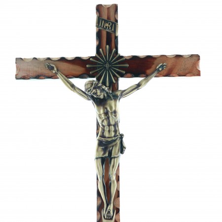 Wooden Crucifix with golden Christ 45 cm