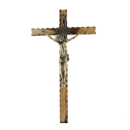 Crucifix bois noyer corps Christ métal 16 cm | vente en ligne sur
