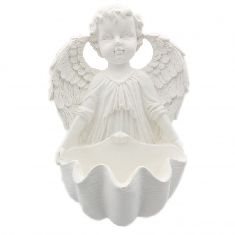 Acquasantiera in alabastro con angelo e ali 14 cm