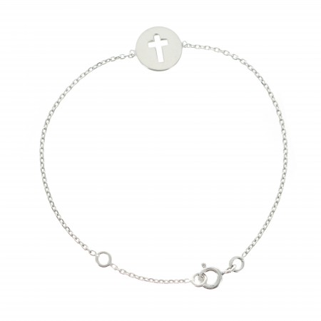 Silver bracelet 16 cm with a round openwork cross medal