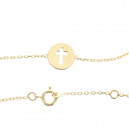 Gold plated bracelet 16 cm with round medal openwork cross