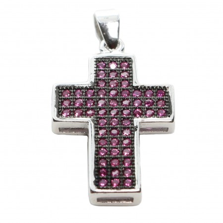 Silver cross pendant with strass 20 mm