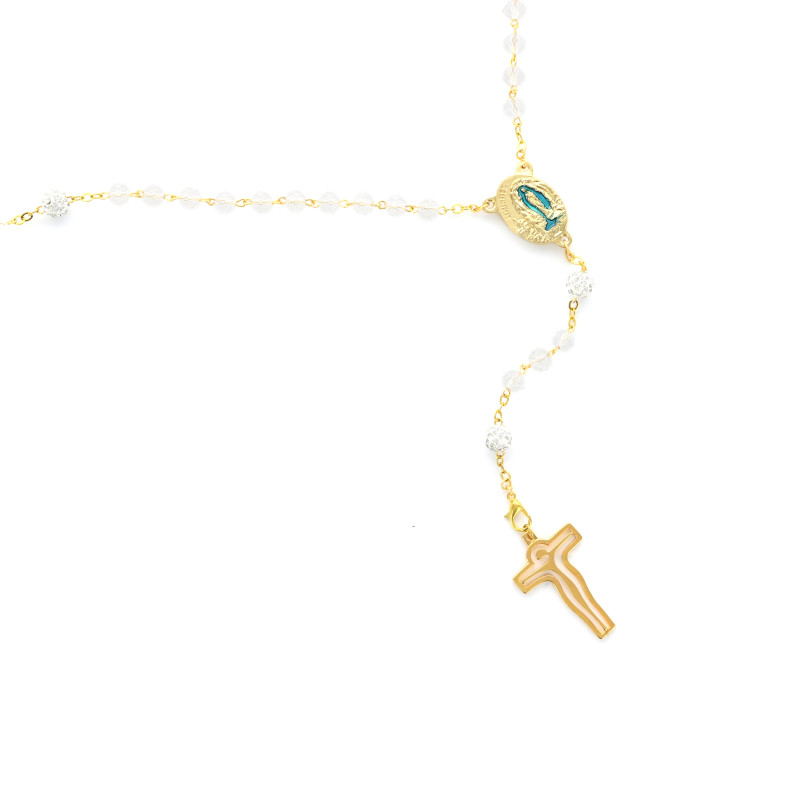 Chapelet de Lourdes en cristal, pater forme roses couleur Bleu clair