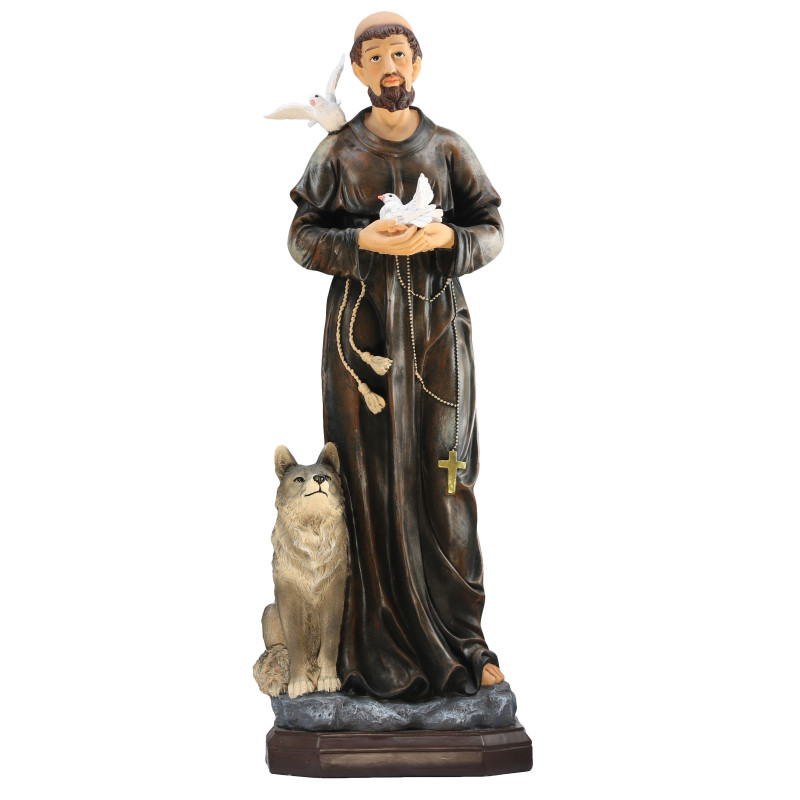 Statua in resina colorata di 81 cm di San Francesco d'Assisi