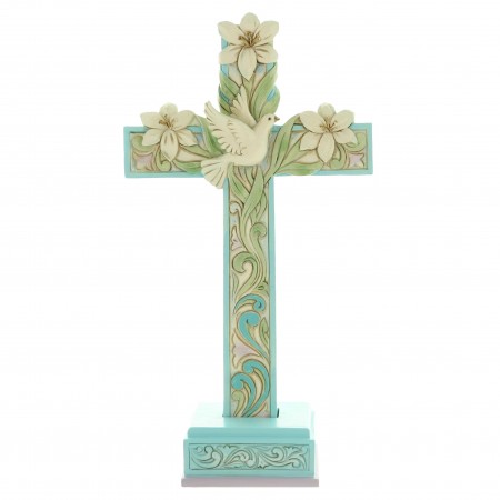 Cross with lilies and dove 18cm