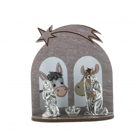 Creche de Noel miniature en métal avec décor de Bethléem