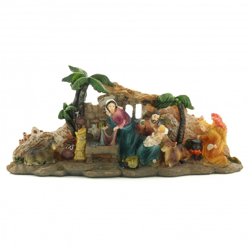 Crèche complète en résine colorée 20 cm Crèche complète en résine colorée 20 cm