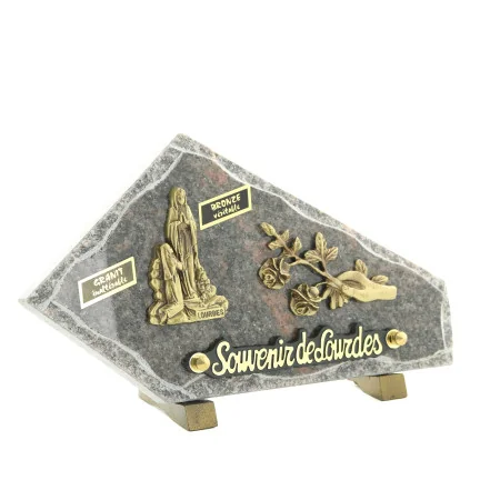 Plaque funéraire en granit avec illustration de l'Apparition 16x27cm
