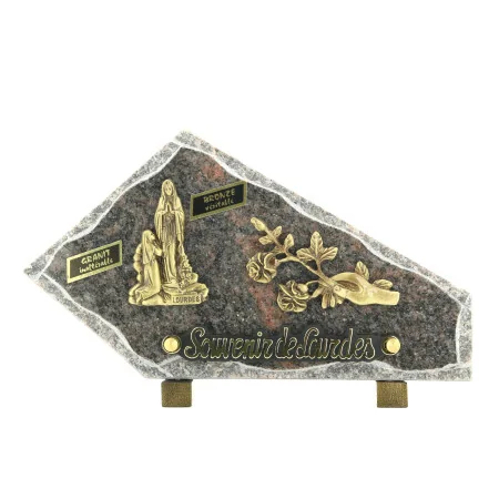 Plaque funéraire en granit avec illustration de l'Apparition 16x27cm