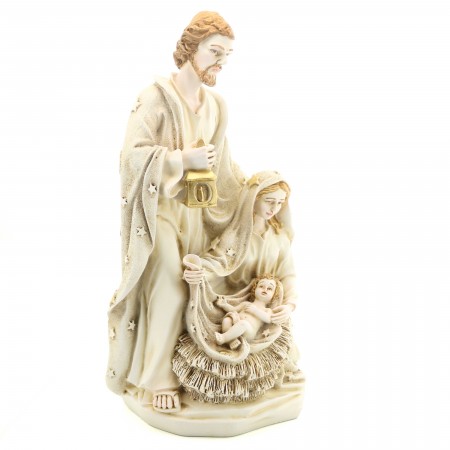 Statue de la Sainte Famille en résine blanche patinée 40cm