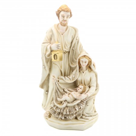 Statua della Sacra Famiglia in resina patinata bianca 40 cm