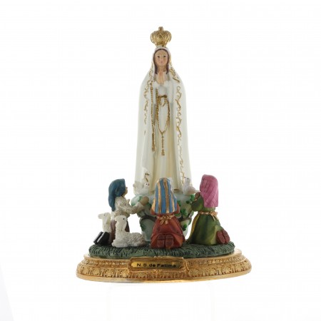 Statue de Fatima avec des enfants en résine colorée 14cm