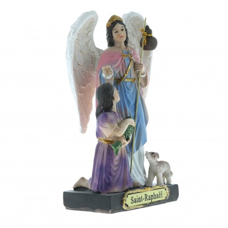 Hand painted statue of Saint Raphael with Tobias 12cm