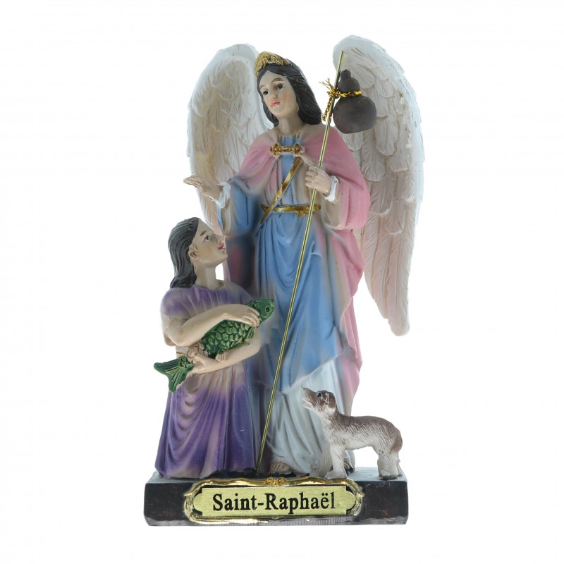Statue peinte à la main de Saint Raphaël avec Tobie 12 cm