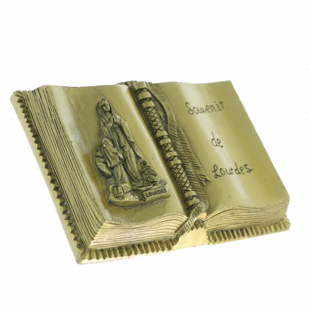 Book-shaped funeral plaque of the Apparition in gold resin 9x12cm
