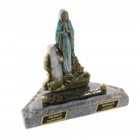 Plaque Funéraire avec statue de l'Apparition de Lourdes 14x15cm