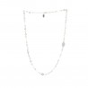 White silver necklace with glass beads, silver cross and Miraculous