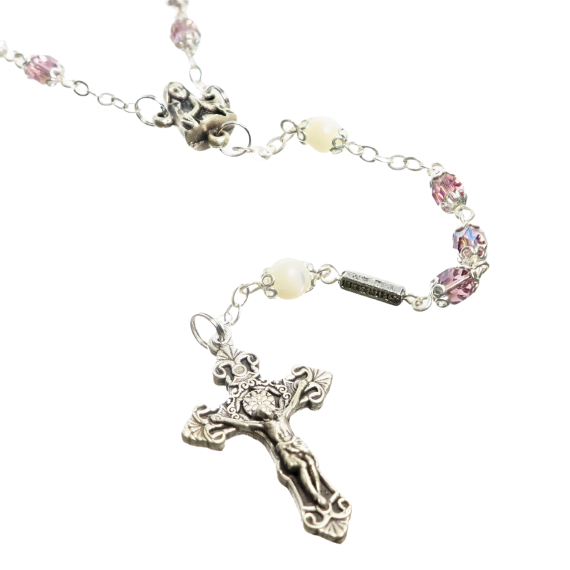 Rosary of the Apparition of Lourdes with crystal and mother of pearl beads