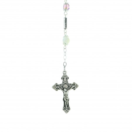 Rosario dell'Apparizione di Lourdes con grani di cristallo e madreperla