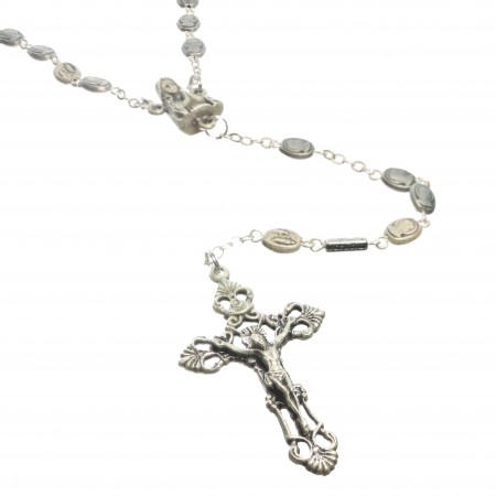 Rosario in argento con grani dell'Apparizione e della Vergine Maria
