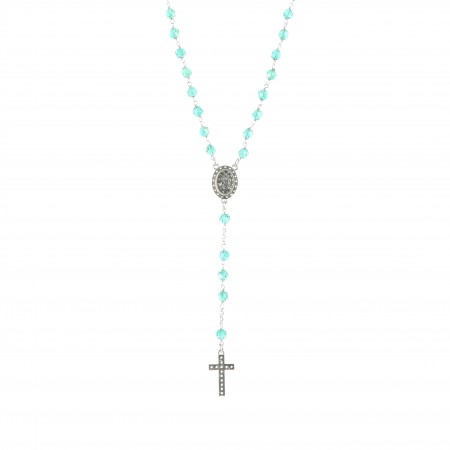 Silver rosary with Miraculous center piece and zircon cross