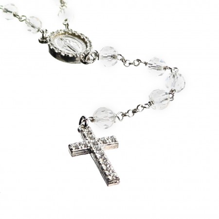 Silver rosary with Miraculous Heart and zircon cross