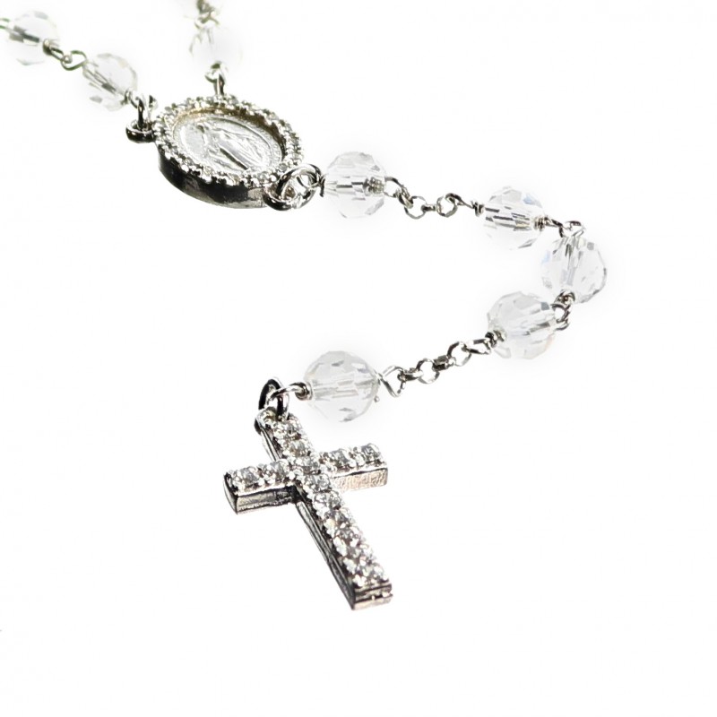 Silver rosary with Miraculous center piece and zircon cross