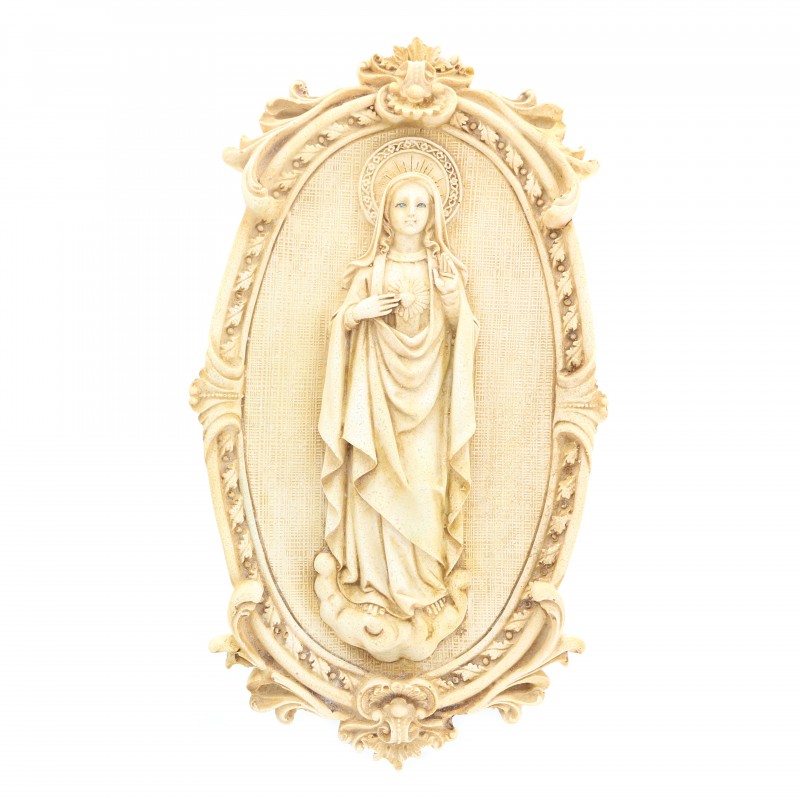 Wall decoration of the Sacred Heart of Mary in stone and resin 28cm