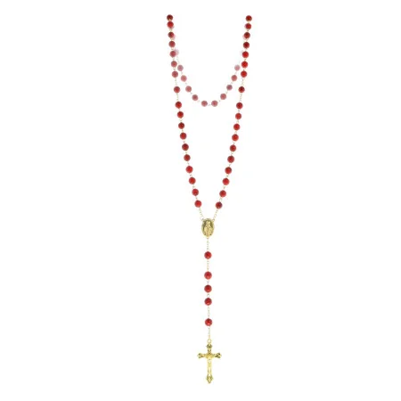 Chapelet en pierres corail avec chaîne dorée et boîte