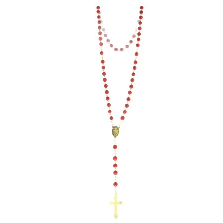 Chapelet en pierres corail avec chaîne dorée et boîte