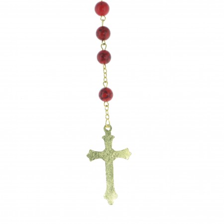 Coral stone rosary with gold chain and box