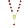 Chapelet en pierres corail avec chaîne dorée et boîte