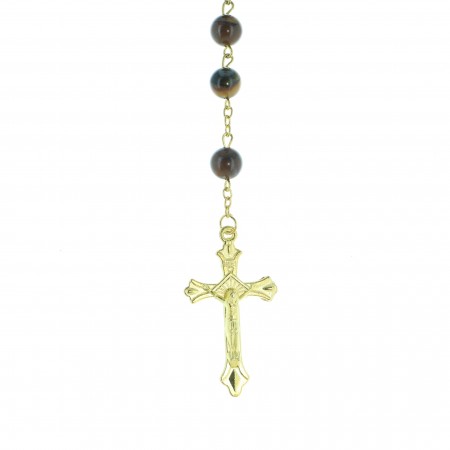 Rosario con occhio di tigre da 8 mm con catena d'oro e scatola