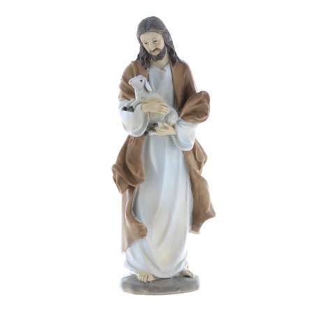 Statua di Gesù Buon Pastore da 20 cm in resina colorata