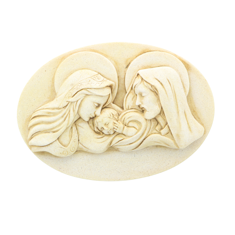 Holy Family stone and resin frame 15cm