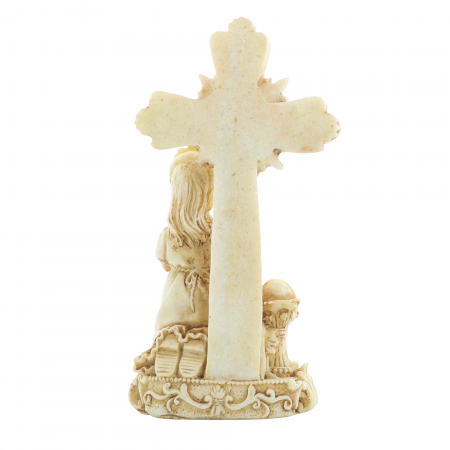 Croix à poser avec'un ange en pierre et résine 12cm