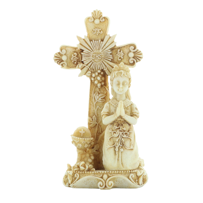 Croce in pietra e resina con angelo 12 cm