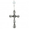 Lourdes Silver rosary with cracked stones effect 7mm