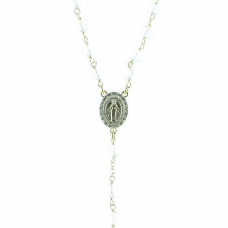 Silver rosary miraculous medal and zircon stones