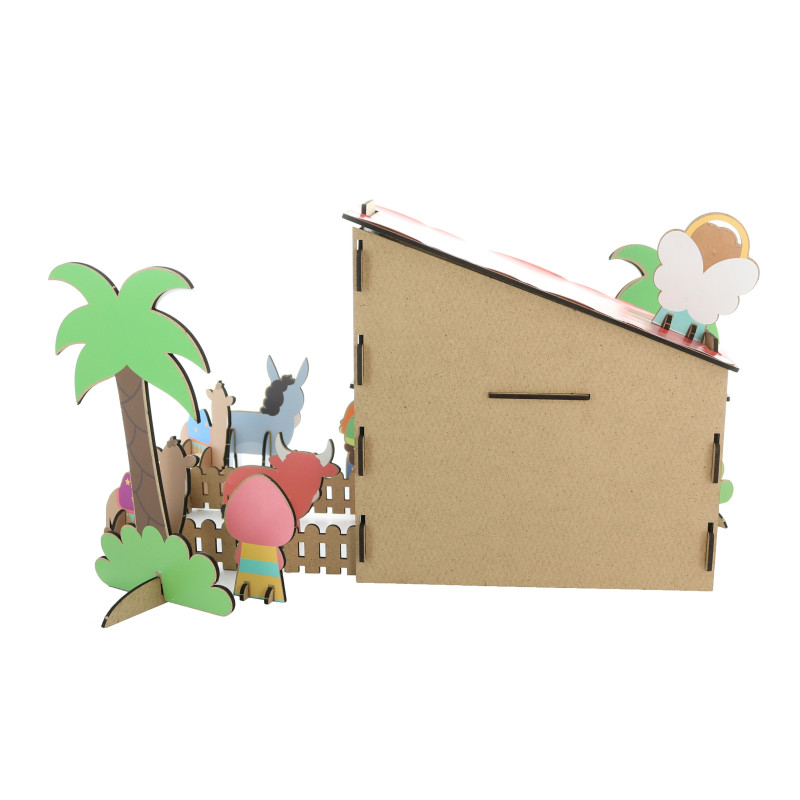 Crèche De Noël En Bois Blanc Rustique - Décoration De Table Ou étagère Avec étoile Scintillante - 4