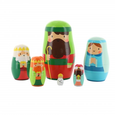 Crèche de Noël style poupée russe en bois