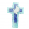 Croix religieuse en verre illustrée d'une colombe 8x12cm