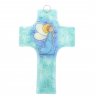Croix religieuse en verre illustrée d'un ange priant 8x12cm