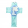Croix religieuse en verre illustrée d'un ange priant 8x12cm