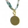 Green fabric necklace with pearly angel medal