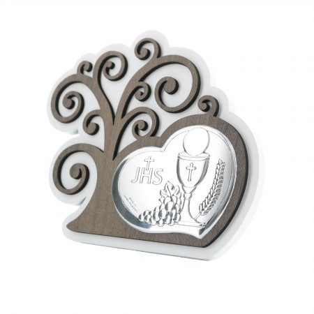 Communion frame with heart and tree of life in silver 15x13cm