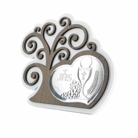 Cornice per comunione con cuore e albero della vita in argento 15x13cm