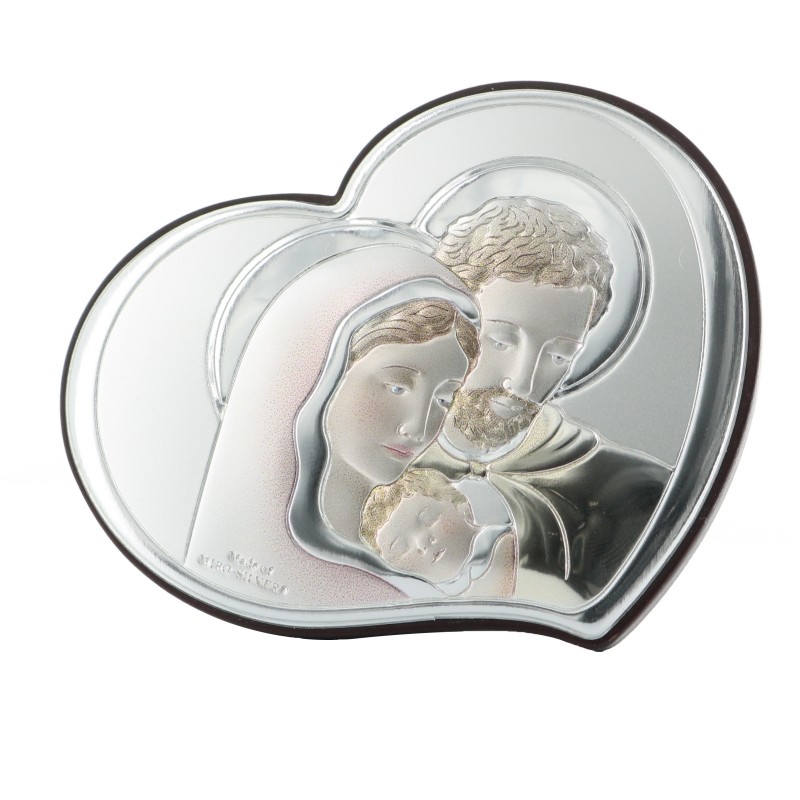 Holy Family heart-shaped frame in silver and wood